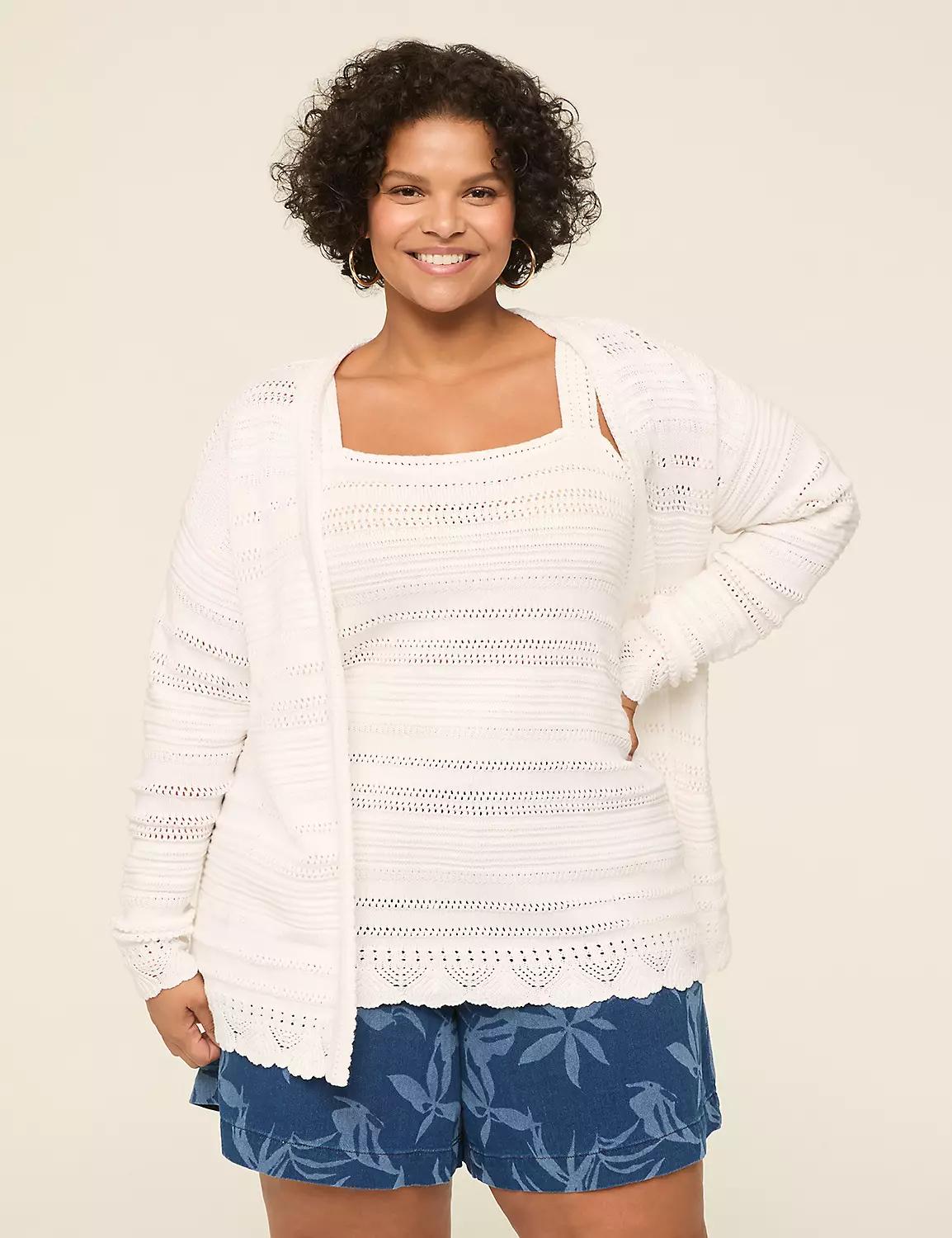 Open-Front Lace Pointelle Cardigan Product Image