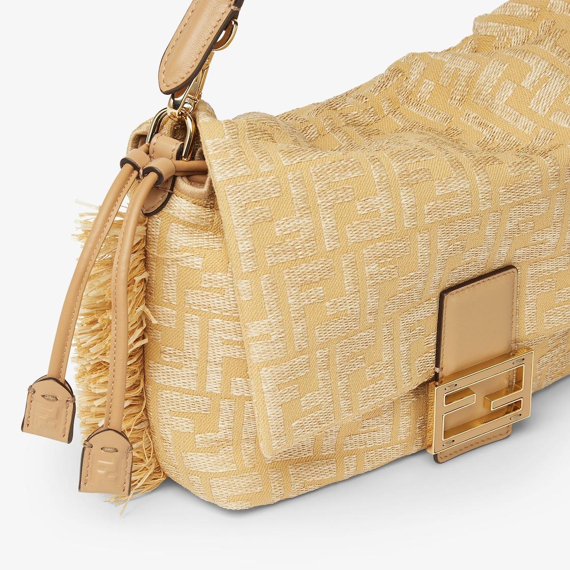 Mamma Baguette MediumJacquard fabric bag with raffia FF Product Image