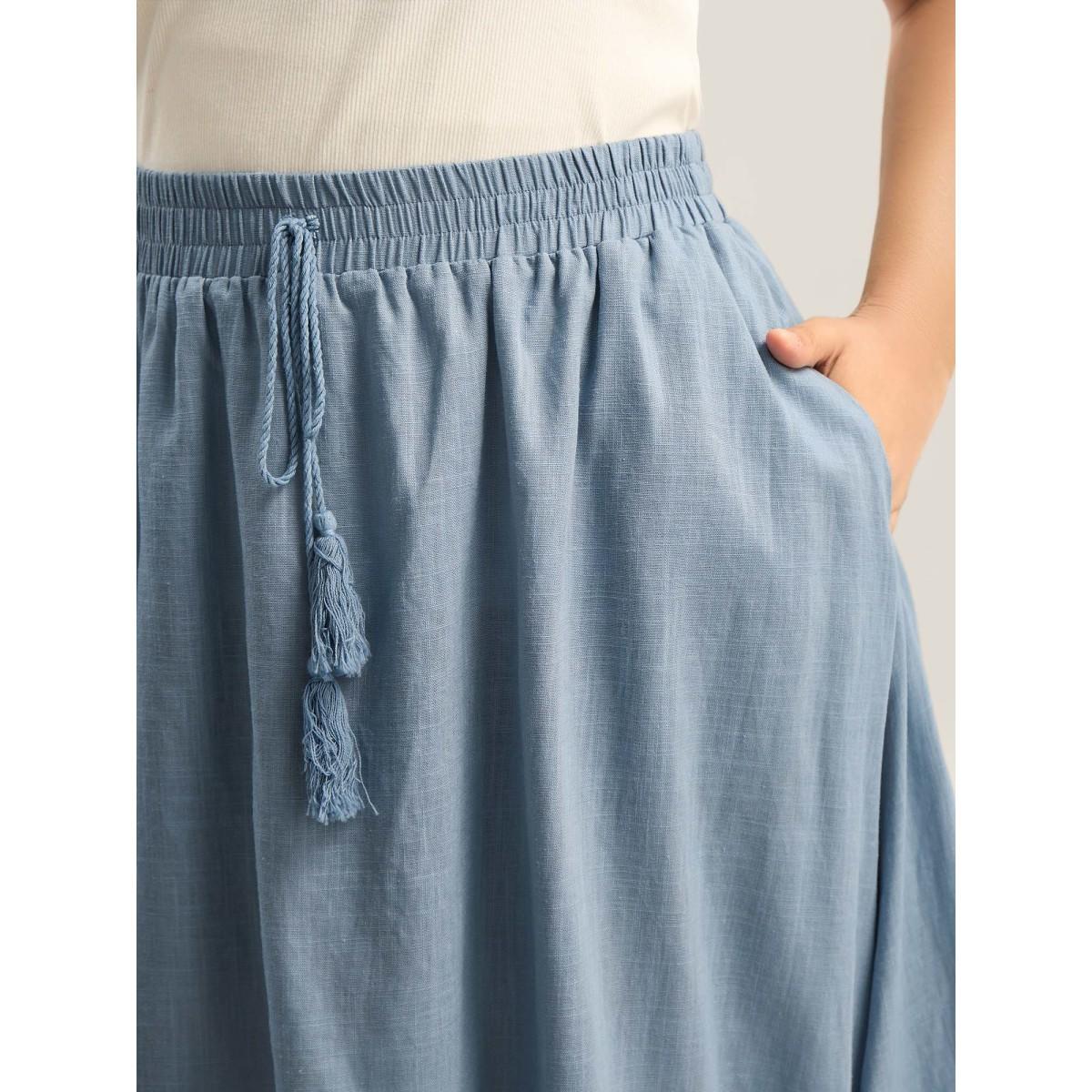 Plus Size Waist-Tie Tassel Plain Maxi Skirt Women Stone Loose No stretch Side seam pocket Everyday-Casual Skirts BloomChic 14-16/1X Product Image