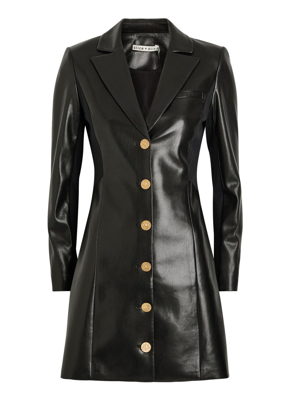 ALICE AND OLIVIA Michelle Fitted Vegan Leather Blazer Dress In Black Product Image