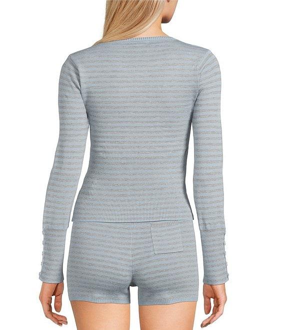 GB Striped Long Sleeve Coordinating Knit Sweater Top Product Image