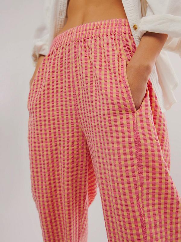 Loose Plaid Pockets Split-Joint Pants Trousers Product Image