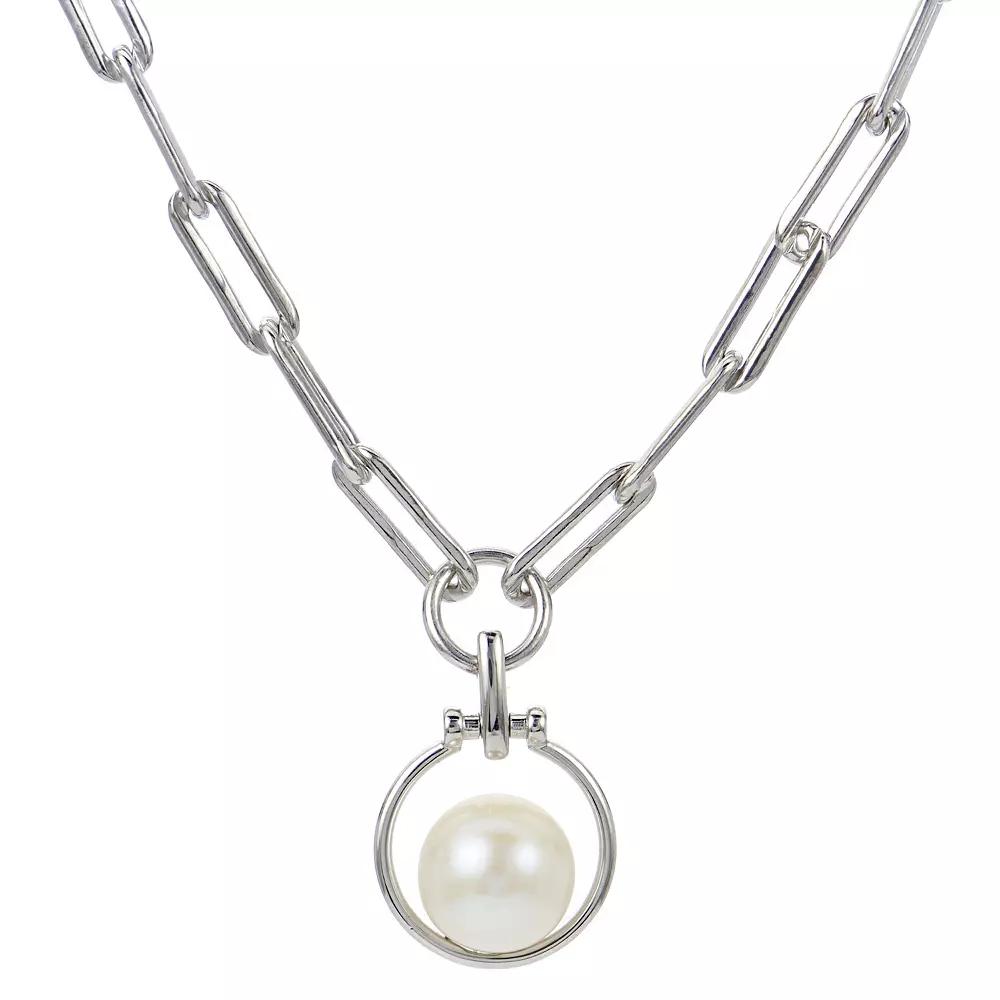 PearLustre by Imperial Sterling Silver Freshwater Cultured Pearl Paper Clip Link Necklace, Womens Product Image