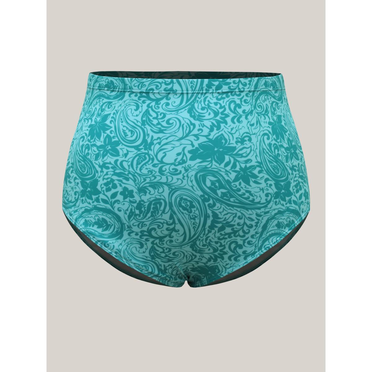 Plus Size Paisley Print Twist Front Swim Dress Women's Swimwear Turquoise Resort Bodycon U-neck High stretch Curve Swim Dresses BloomChic 10/M Product Image