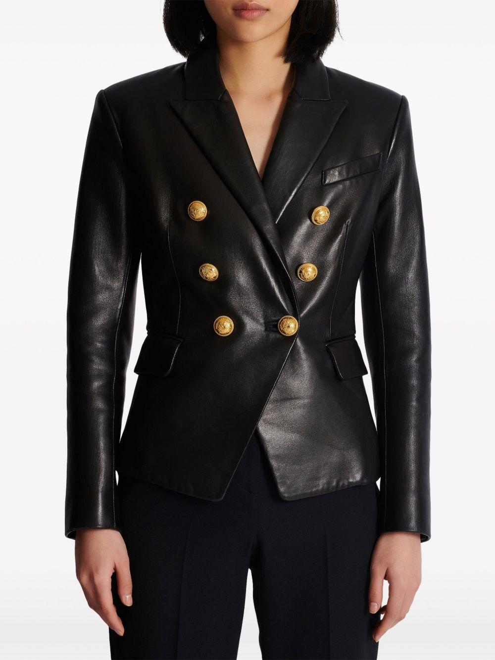 double-breasted leather blazer Product Image