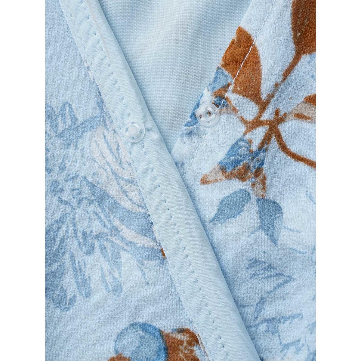 Plus Size Floral Wrap Mesh Ruffle Sleeve Dress LightBlue Women Formal V-neck Sleeveless Curvy BloomChic 30/6X Product Image