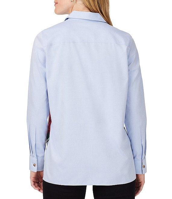 Foxcroft Bennet Long Sleeve Point Collar Side Bias Panel High-Low Hem Button Front Shirt Product Image