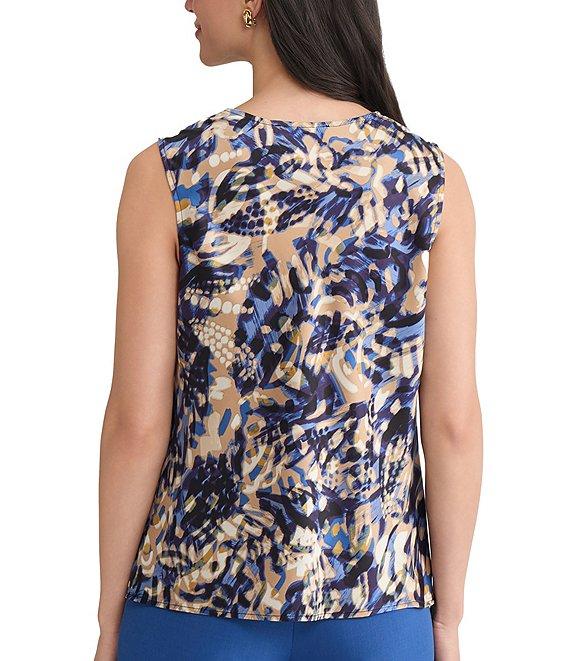 Kasper Printed Satin Sleeveless Scoop Neck Tank Product Image