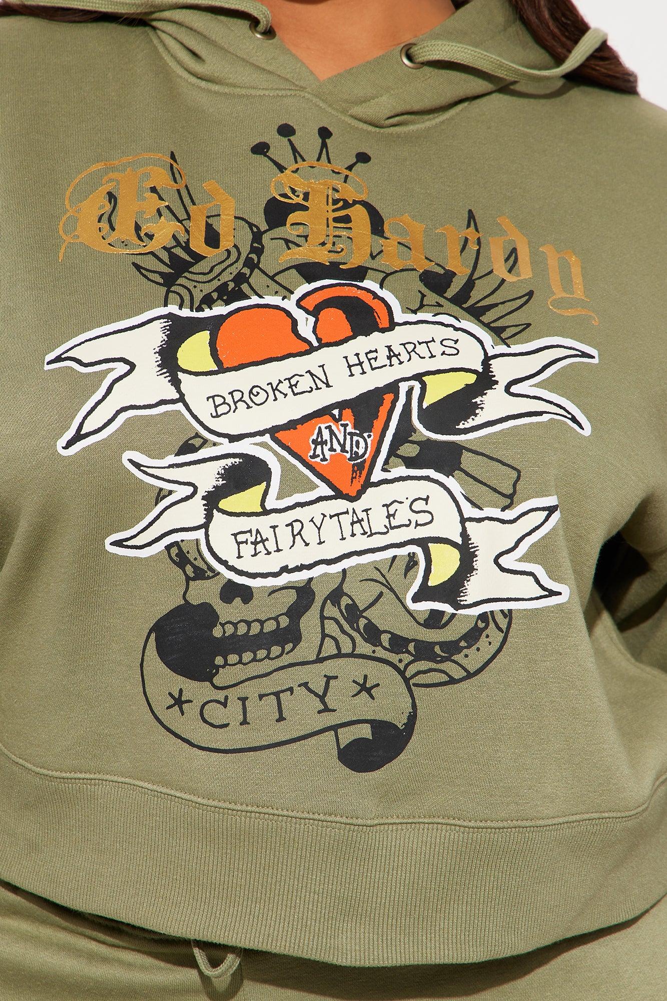 Ed Hardy Broken Hearts Cropped Hoodie - Sage Product Image