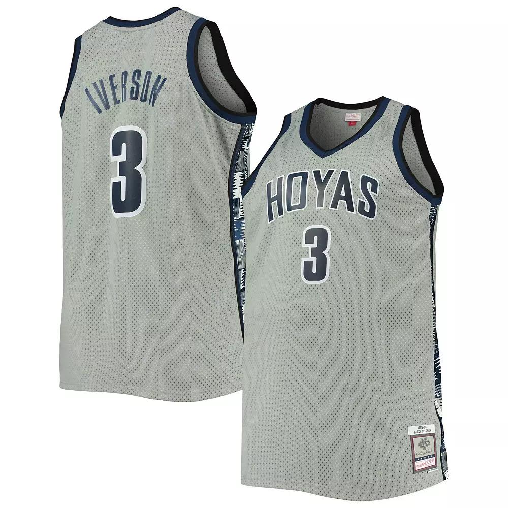 Men's Mitchell & Ness Allen Iverson Gray Georgetown Hoyas Big & Tall 1995-96 Replica Player Jersey,  Product Image