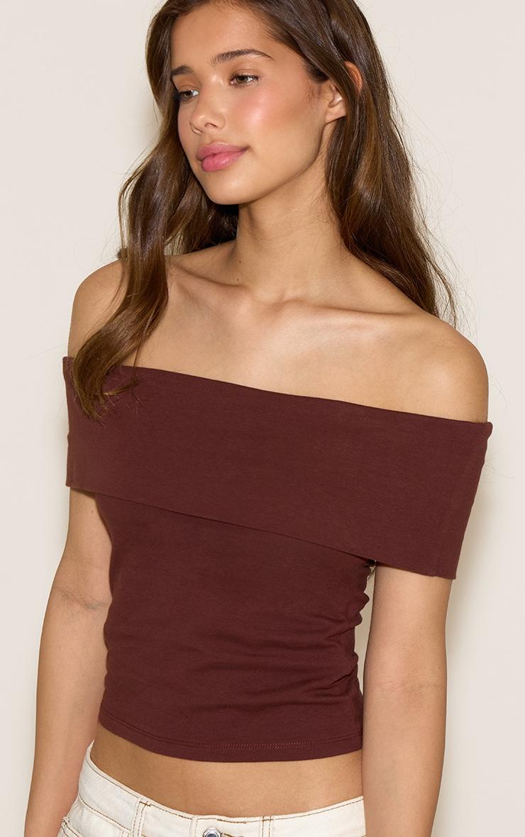 Chocolate Soft Cotton Bardot Top Product Image