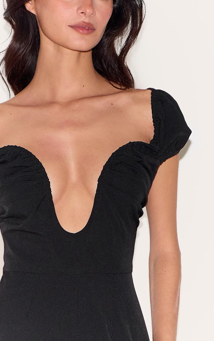 Black Woven Plunge Straight Leg Jumpsuit Product Image