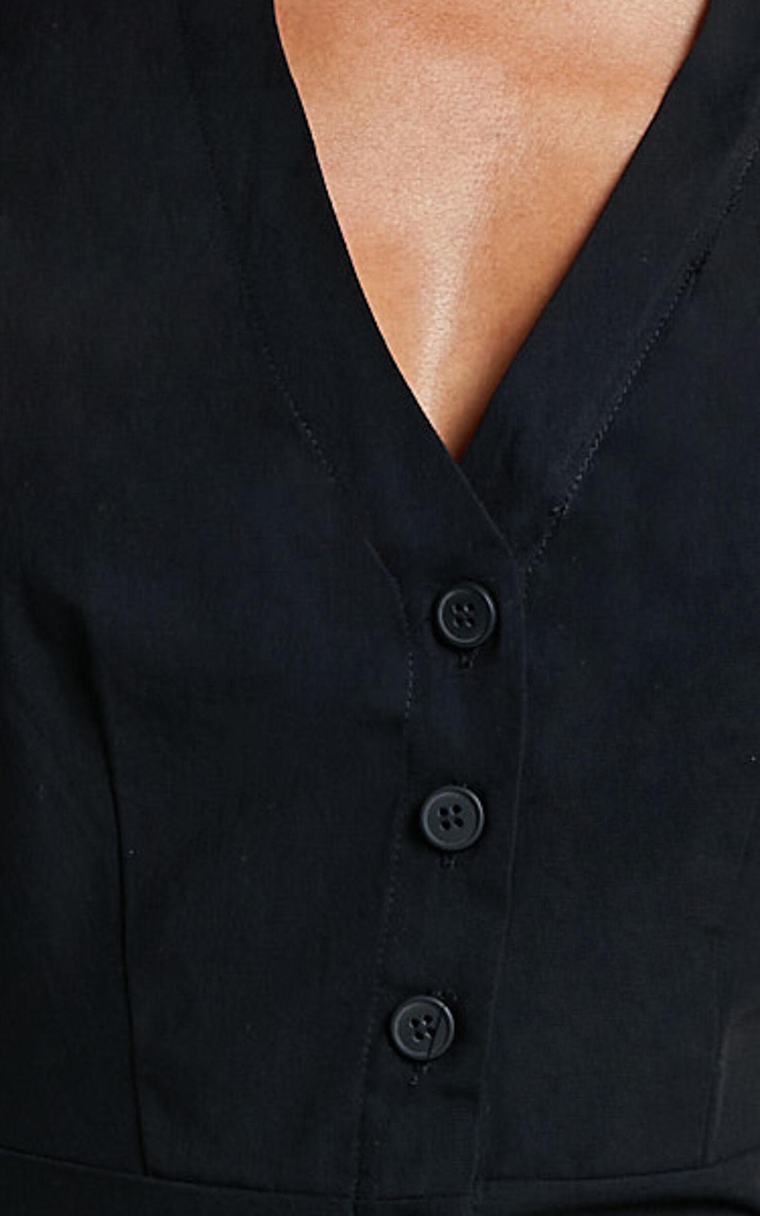 Sahar Mini Dress - Flutter Sleeve Button Through Dress in Black Product Image