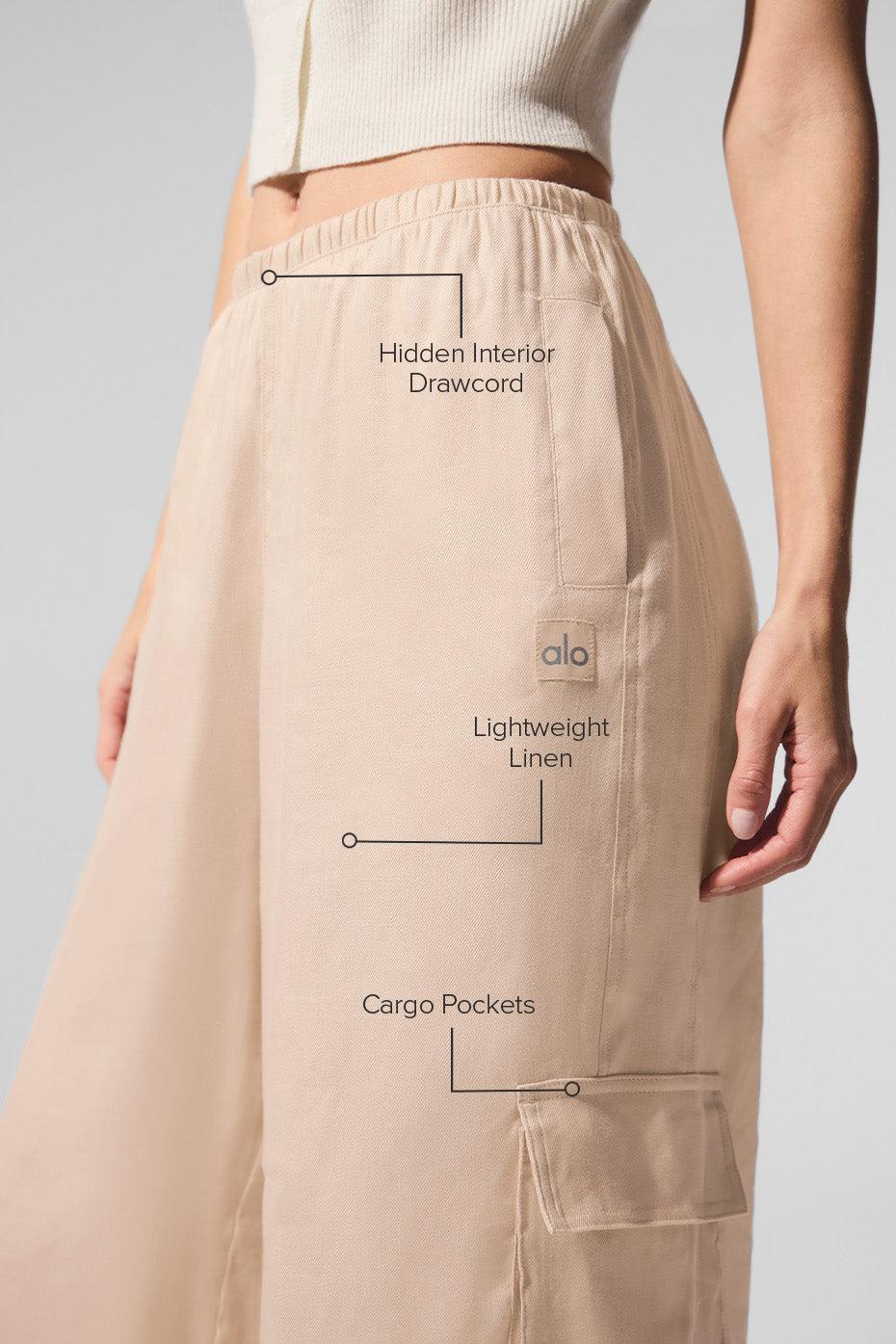 Linen Getaway Cargo Wide Leg Pant - Macadamia Product Image