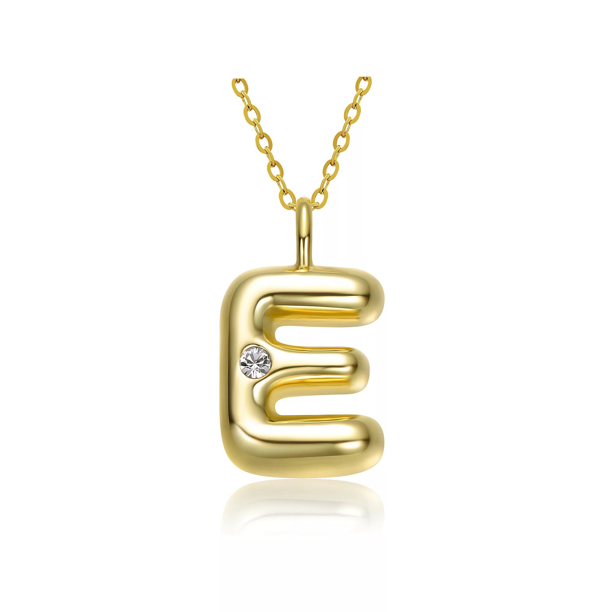 14k Gold Plated Bubble Initial Pendant Necklace, Womens Gold Tone E Product Image