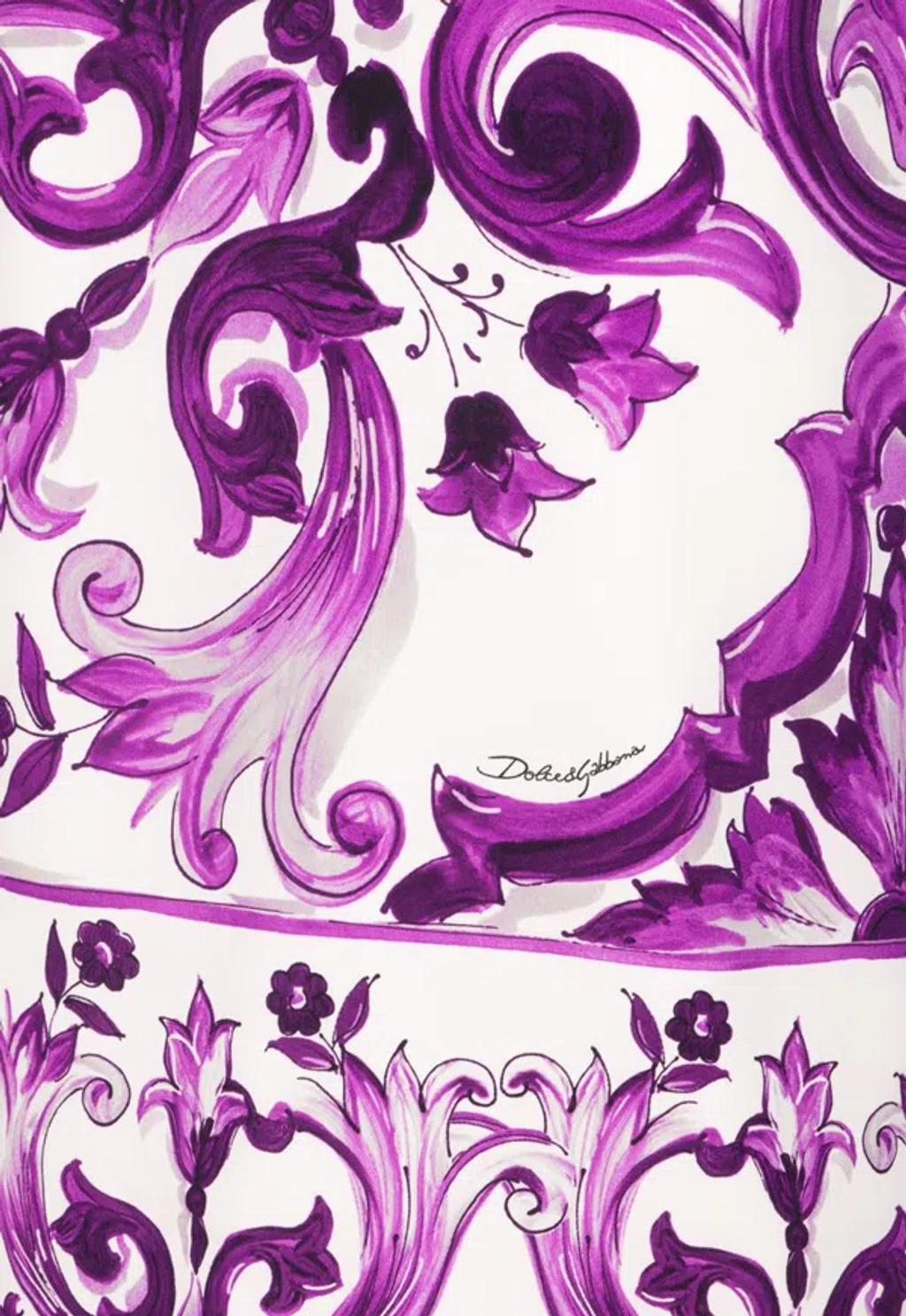 DOLCE & GABBANA Violet Crewneck Dress With Rear Zip Closure And All-over Floral Print In Silk Stretch Woman In Purple Product Image