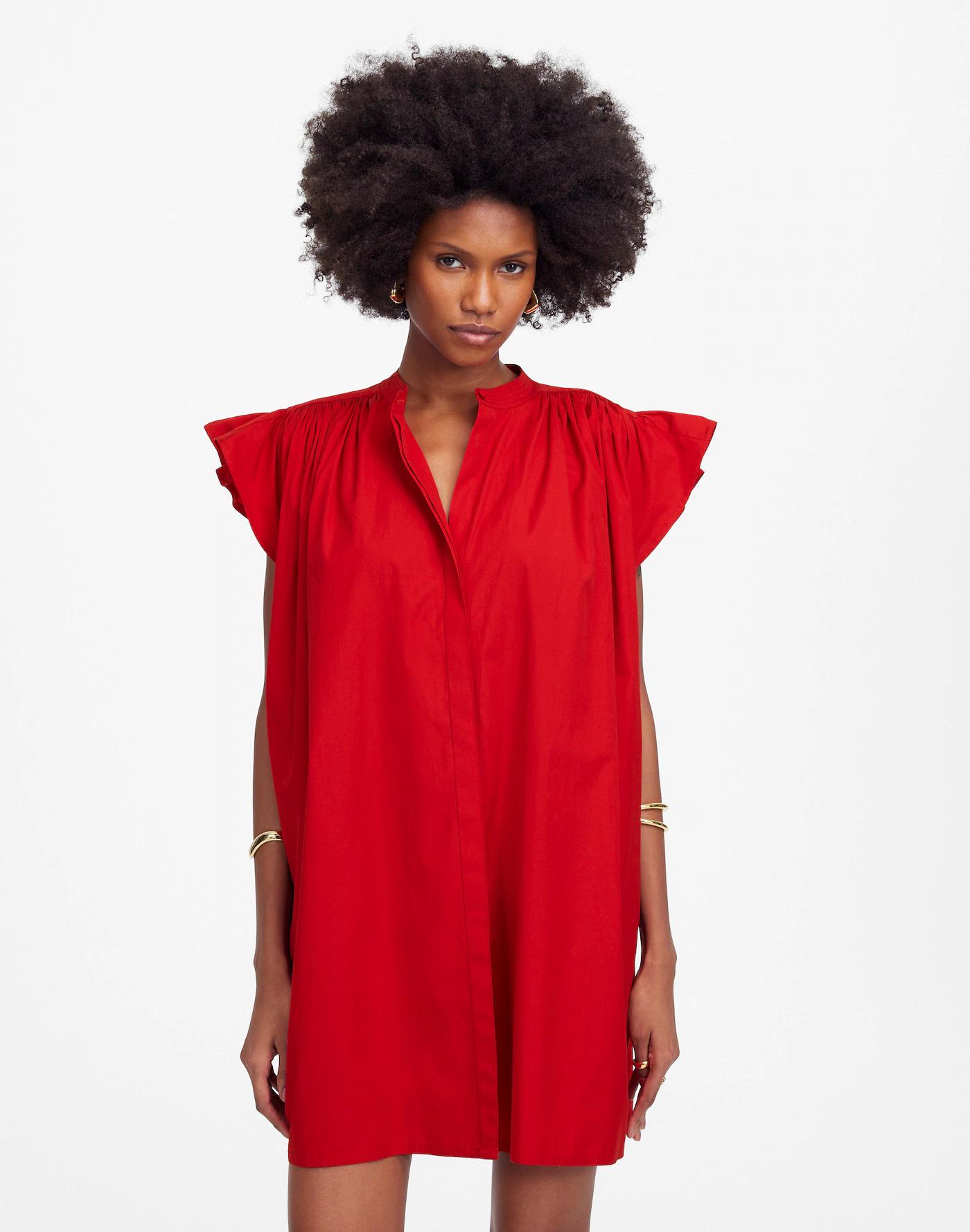 Flutter Sleeve Button-Front Mini Dress in Poplin Product Image