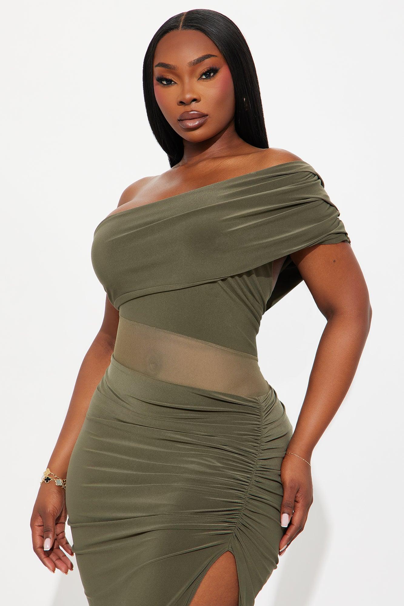 Over It One Shoulder Maxi Dress - Olive Female Product Image