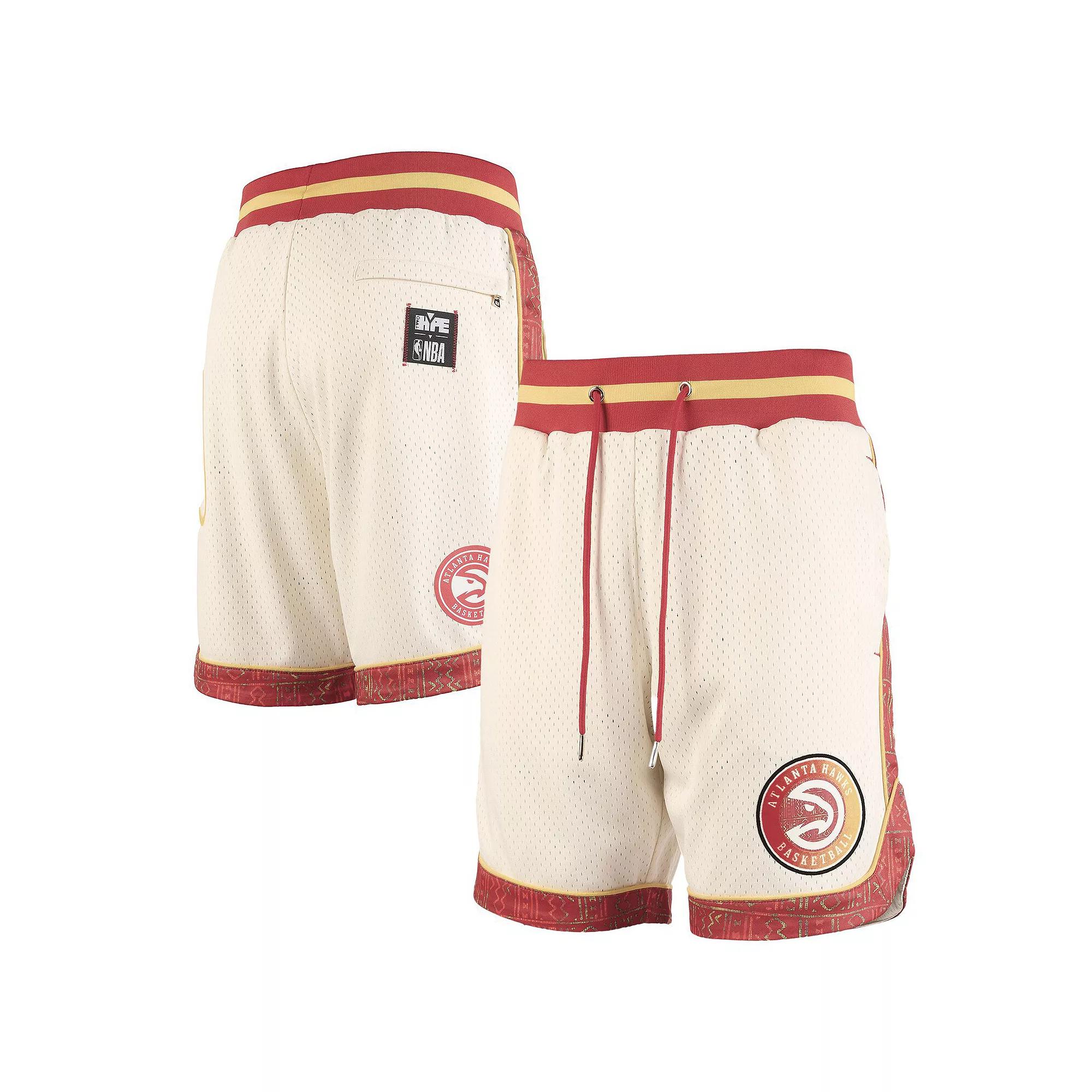 Men's NBA x Two Hype  Cream Atlanta Hawks Culture & Hoops Collection Premium Mesh Shorts, Size: Large, Beige Product Image