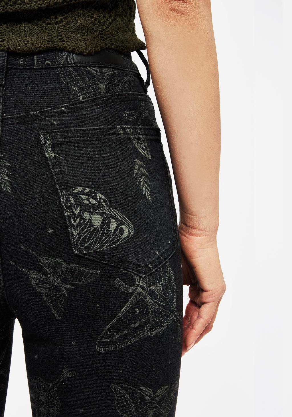 Callopistria Moth Print Denim Skinny Jeans Product Image