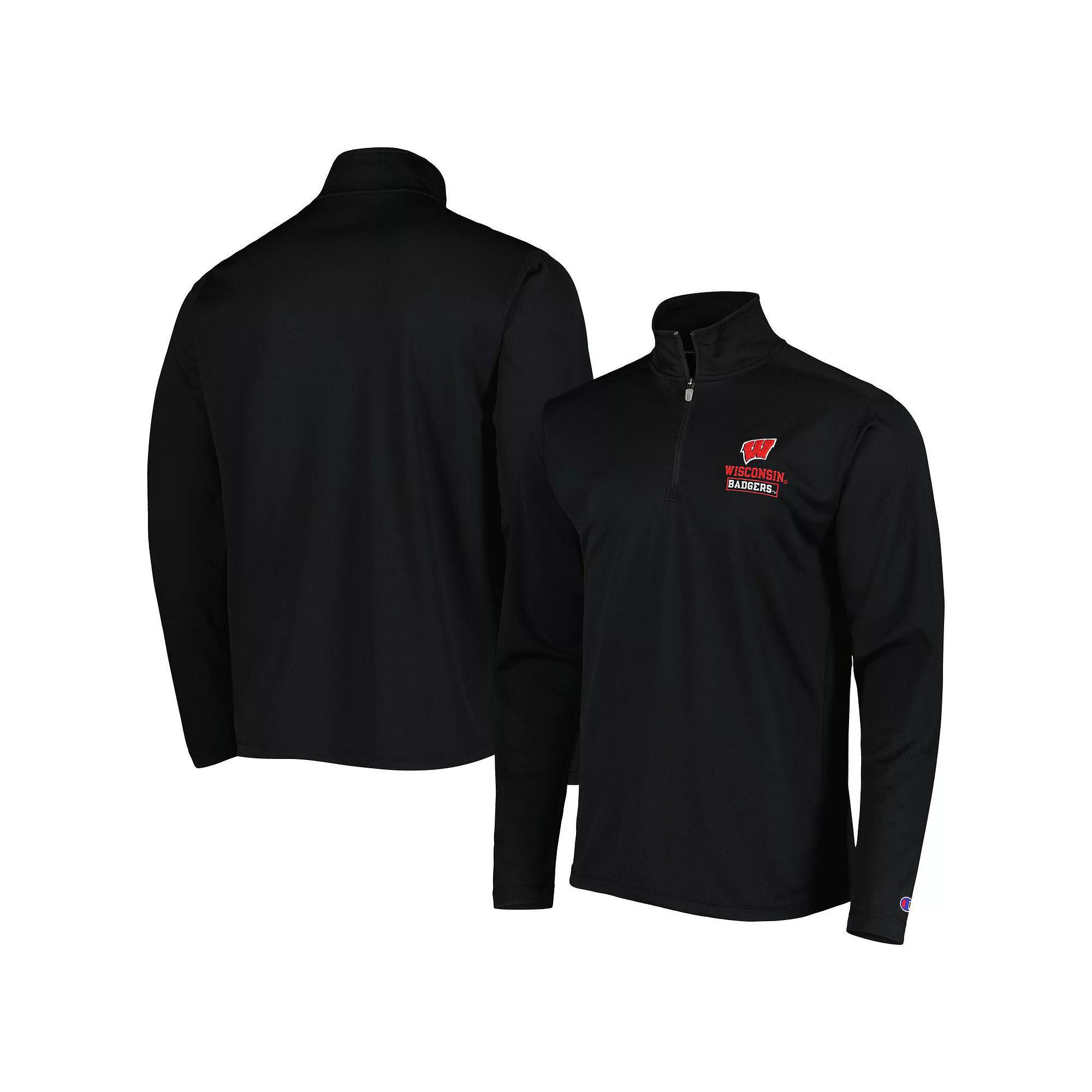 Men's Champion Black Wisconsin Badgers Textured Quarter-Zip Jacket,  Product Image