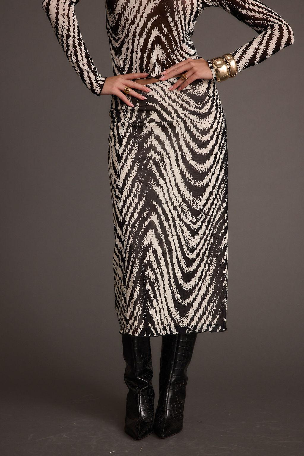 Taryn Zebra Mesh Midi Skirt Product Image