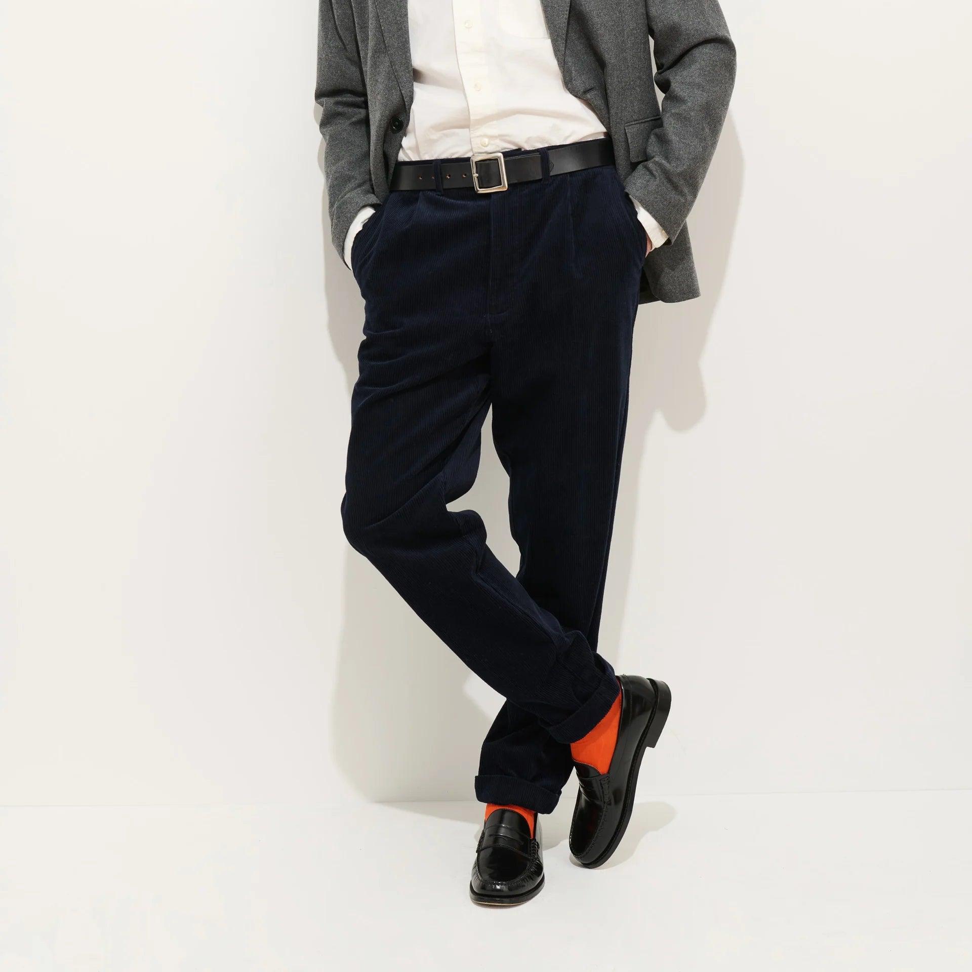 Corduroy Pleated Pant - Navy Product Image