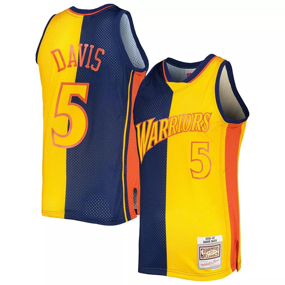 Men's Mitchell & Ness Baron Davis Navy/Gold Golden State Warriors Hardwood Classics 2006-07 Split Swingman Jersey, Size: Small, Blue Product Image