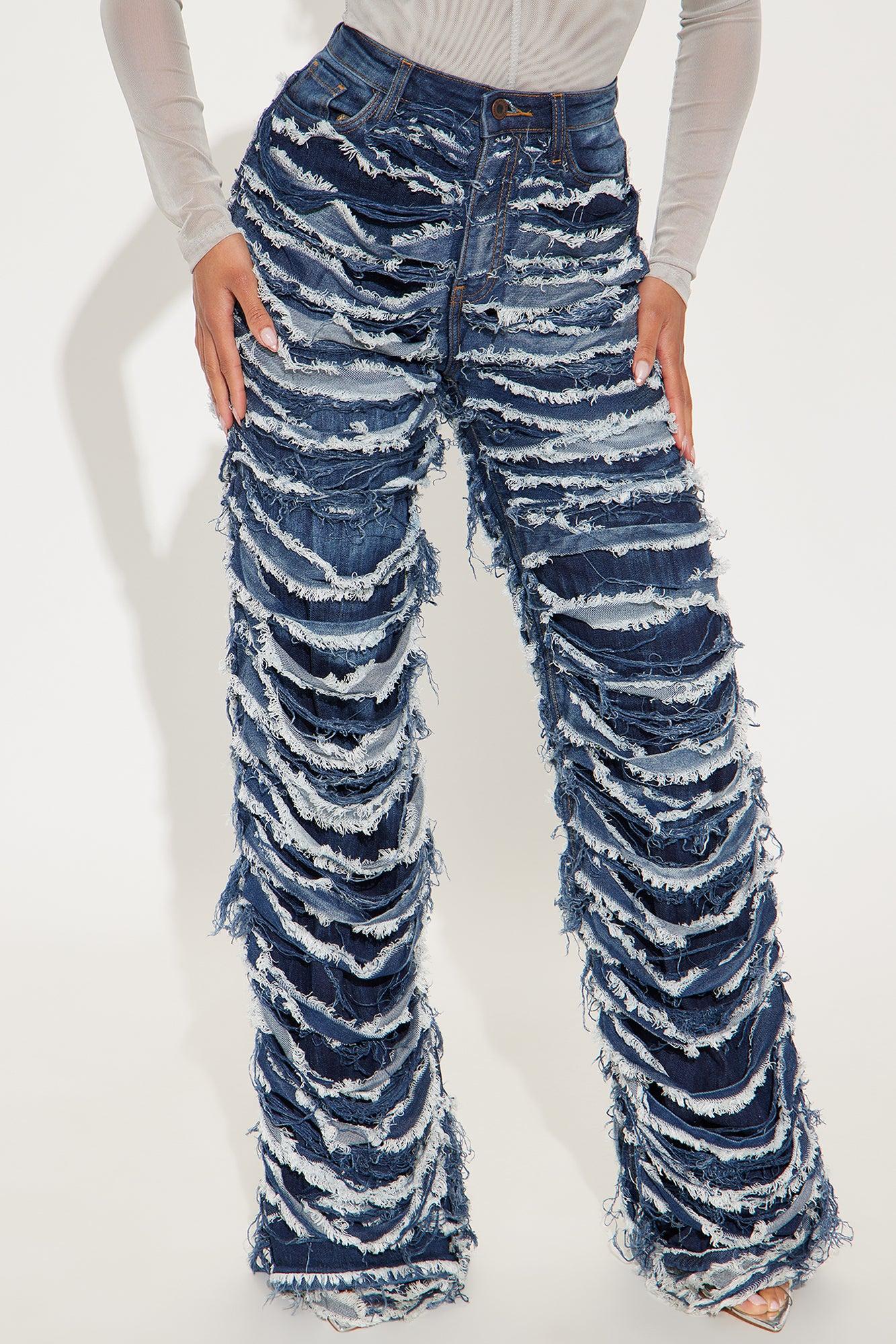 Hustler Stretch Shredded Straight Leg Jeans - Dark Wash Product Image