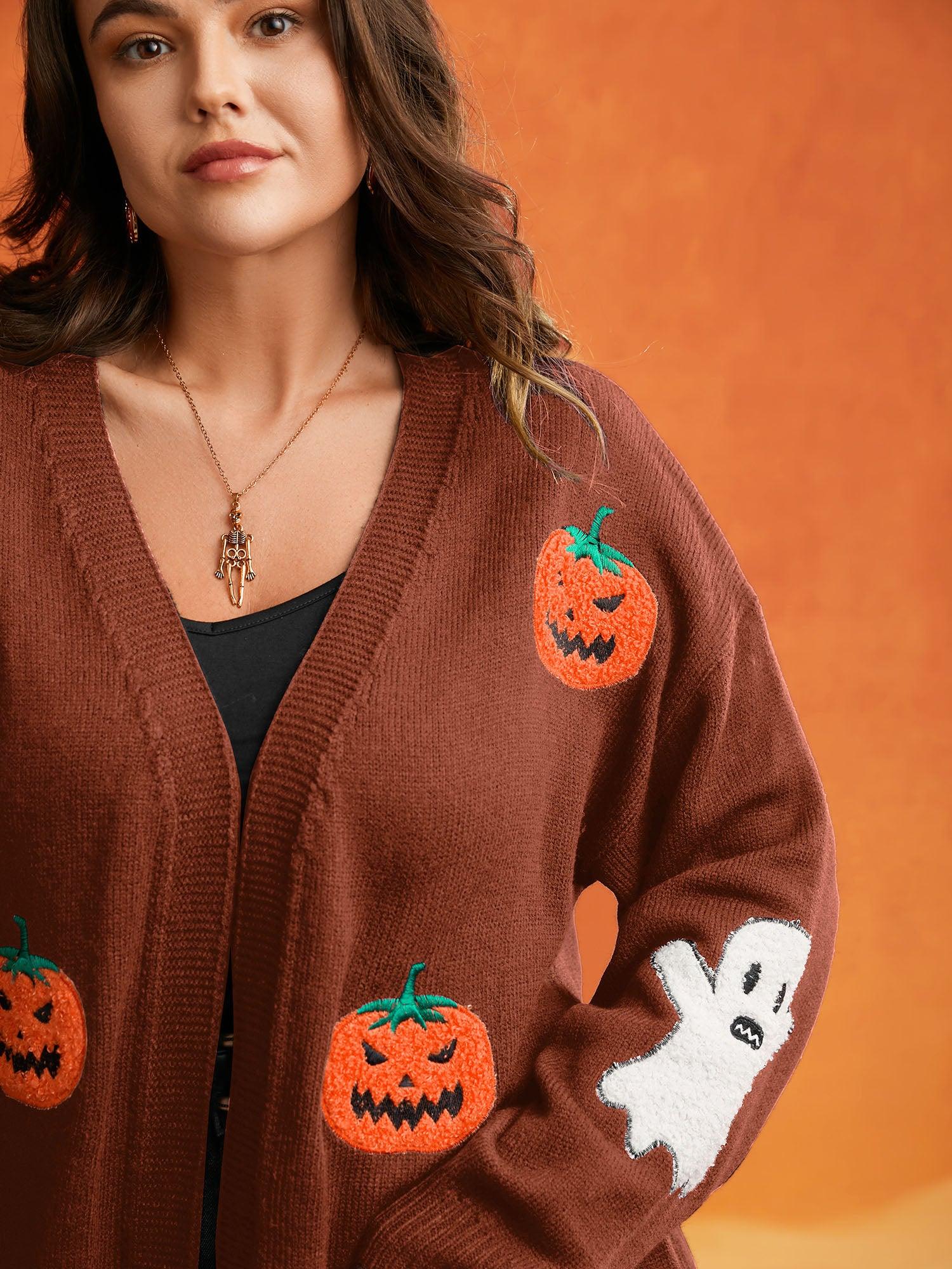 Pumpkin Ghost Embroidery Open Cardigan Female Product Image