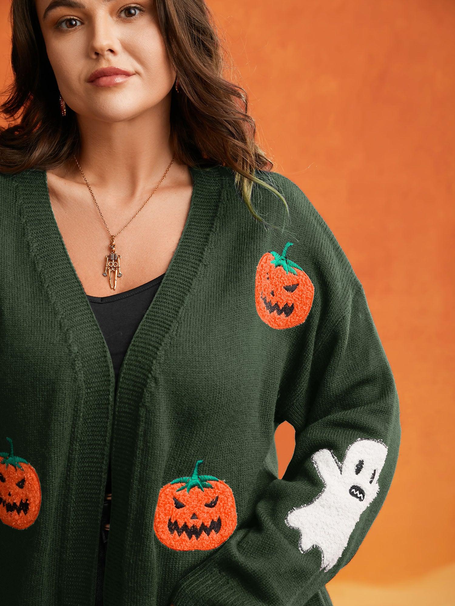 Pumpkin Ghost Embroidery Open Cardigan Female Product Image
