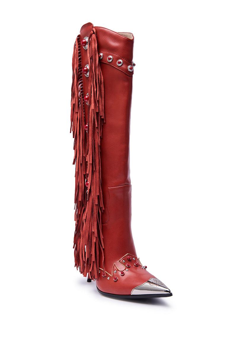 AZALEA WANG PELAGIANA RED WESTERN POINTED TOE STILETTO BOOT Product Image