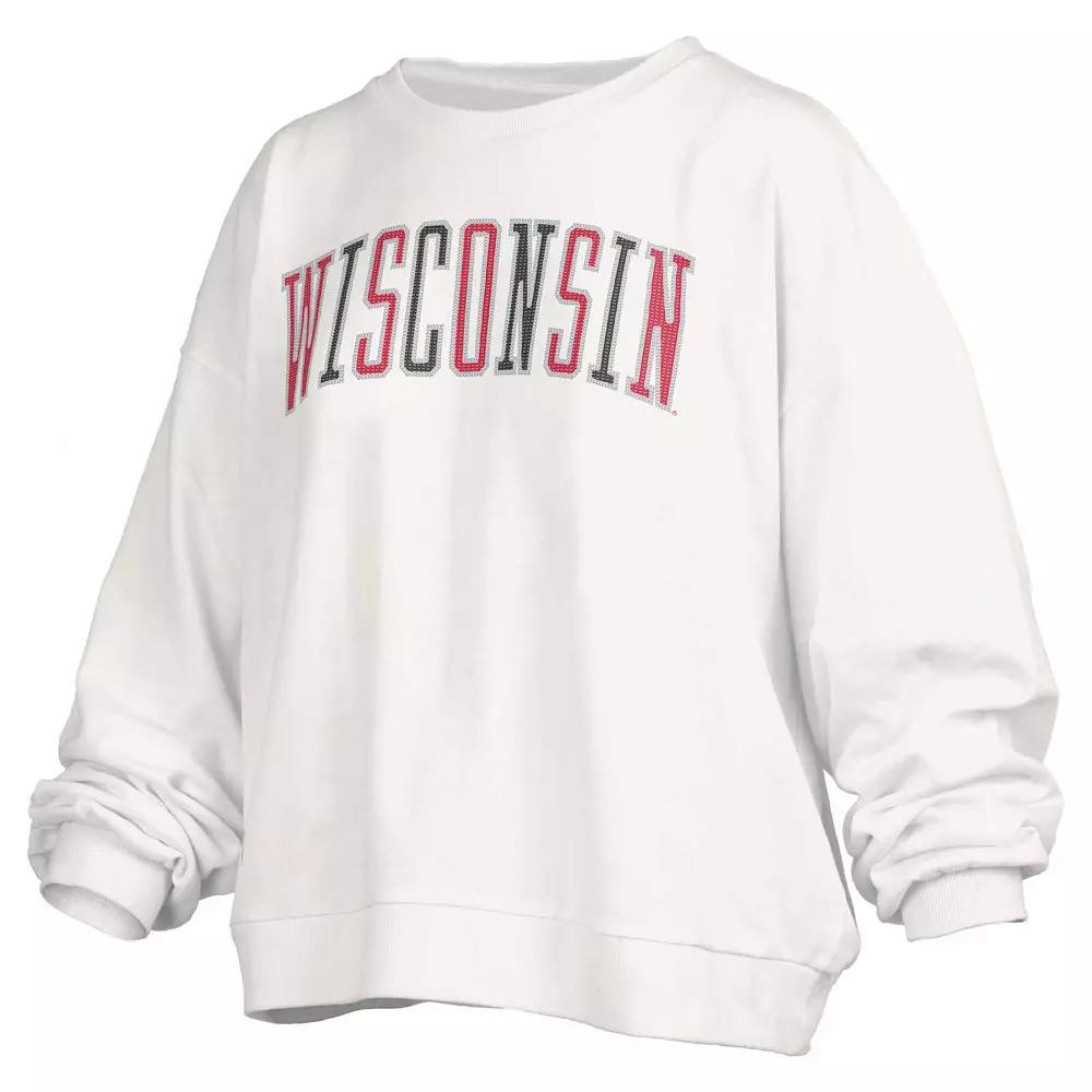 Women's Pressbox White Wisconsin Badgers Janise Waist Length Oversized Pullover Sweatshirt, Size: Large Product Image