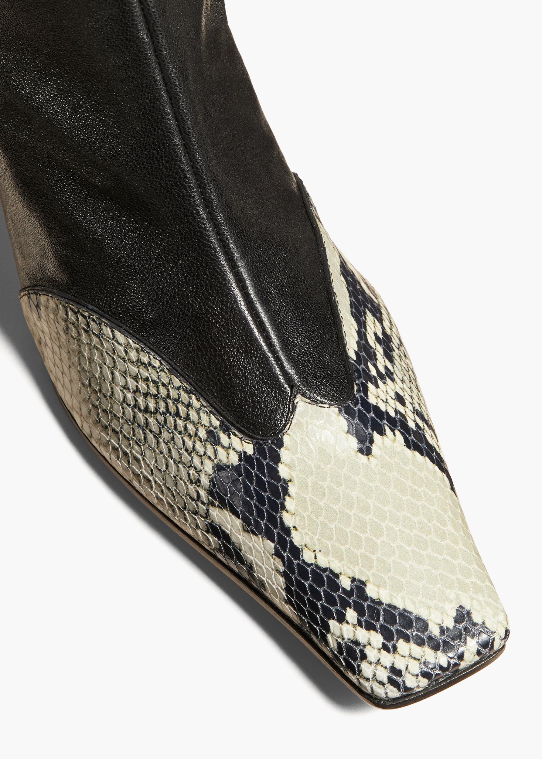 Nevada Stretch High Boot in Black with Natural Python-Embossed Leather Product Image