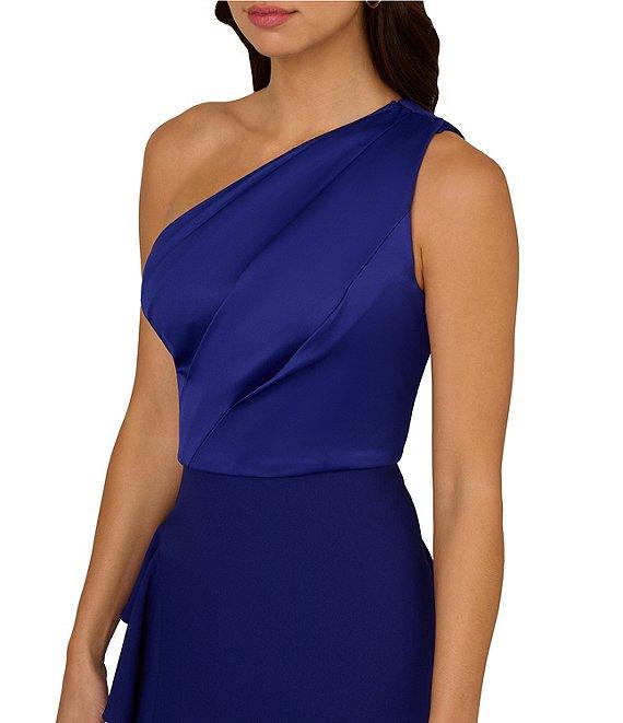 Adrianna Papell One Shoulder Sleeveless Cascading Ruffle Draped Mermaid Gown Product Image