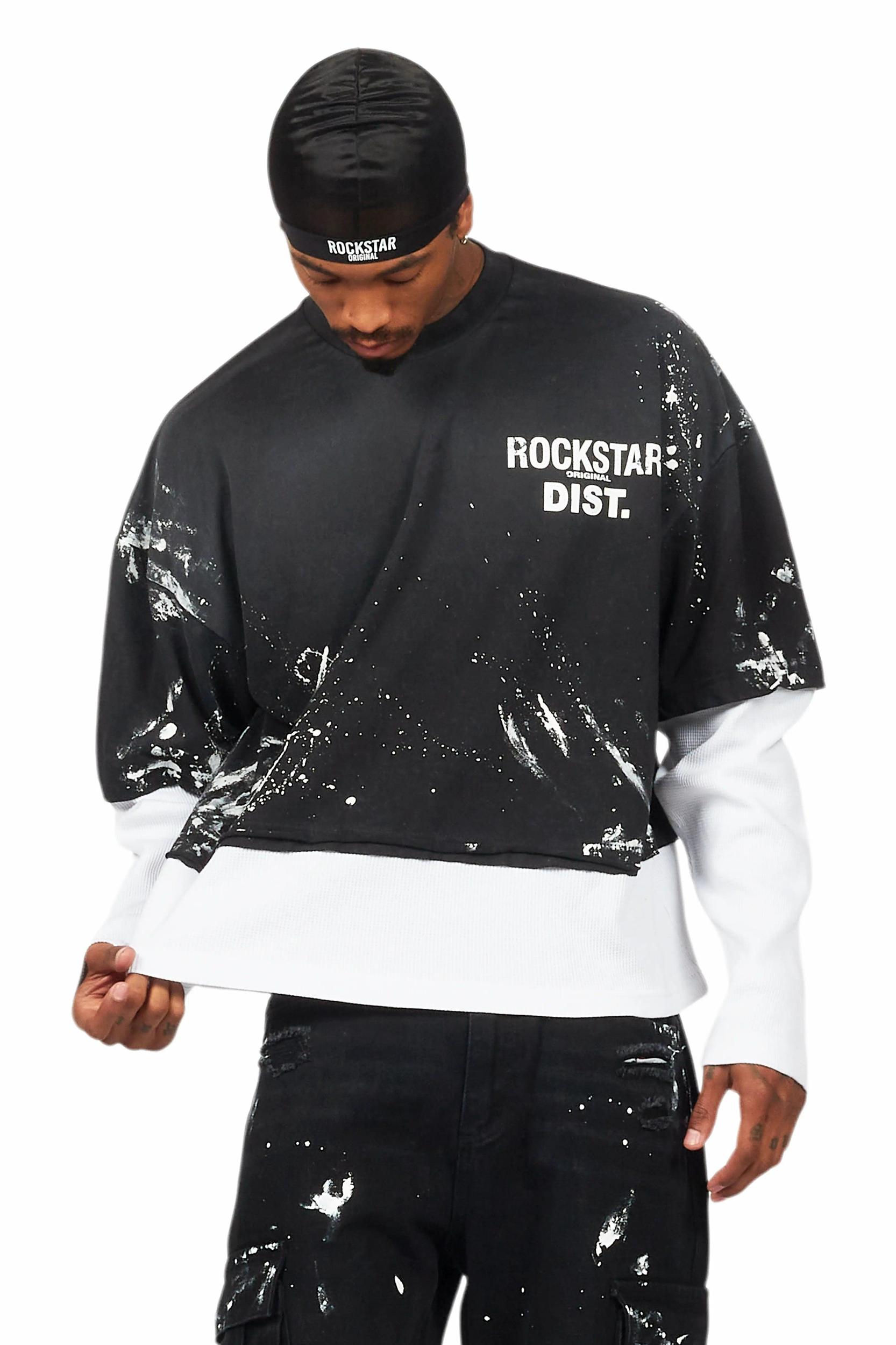 Paley Black Thermal Double Layer Boxy Crop T-Shirt Male Product Image