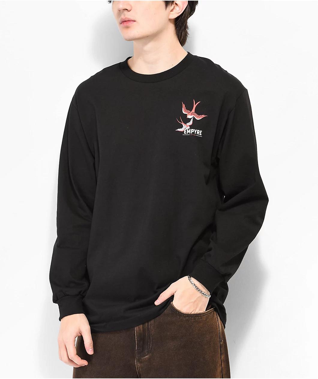 Empyre Swallows Roses Black Long Sleeve T-Shirt Product Image