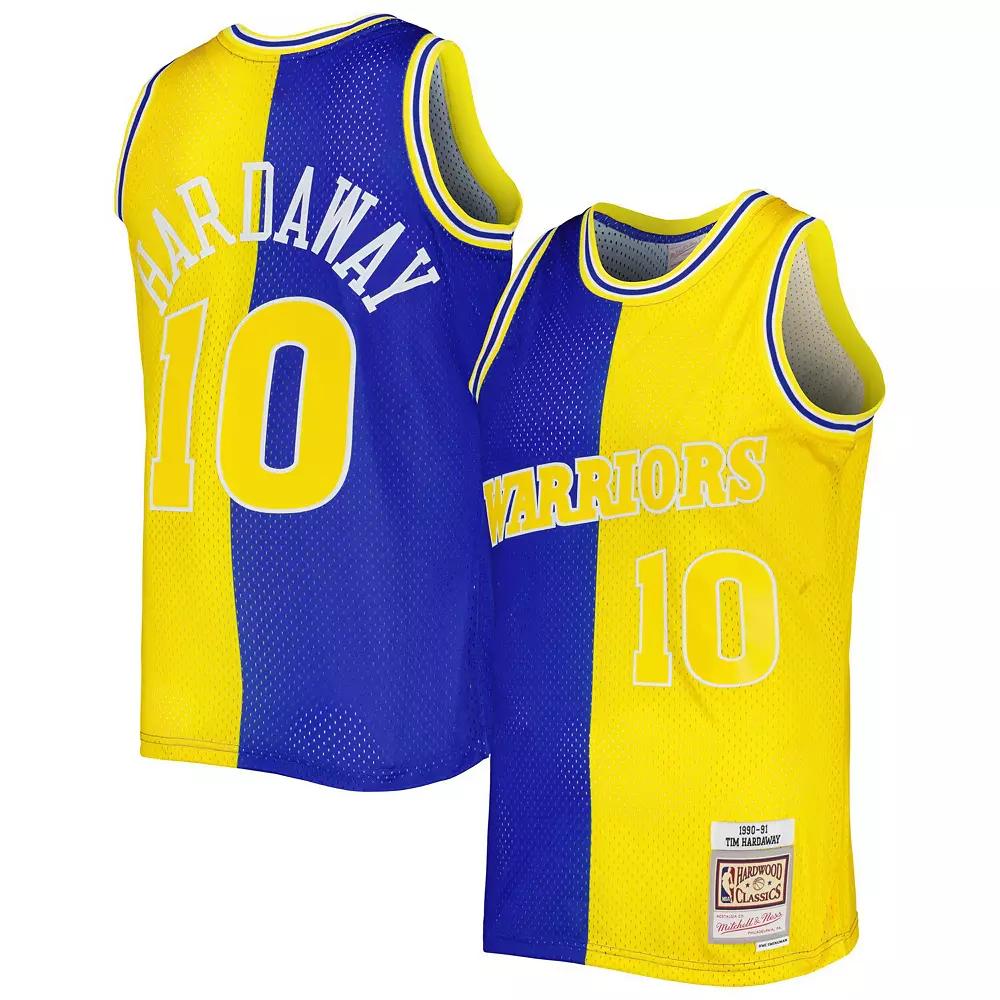 Men's Mitchell & Ness Tim Hardaway Royal/Gold Golden State Warriors Hardwood Classics 1990-91 Split Swingman Jersey, Size: Medium, Blue Product Image