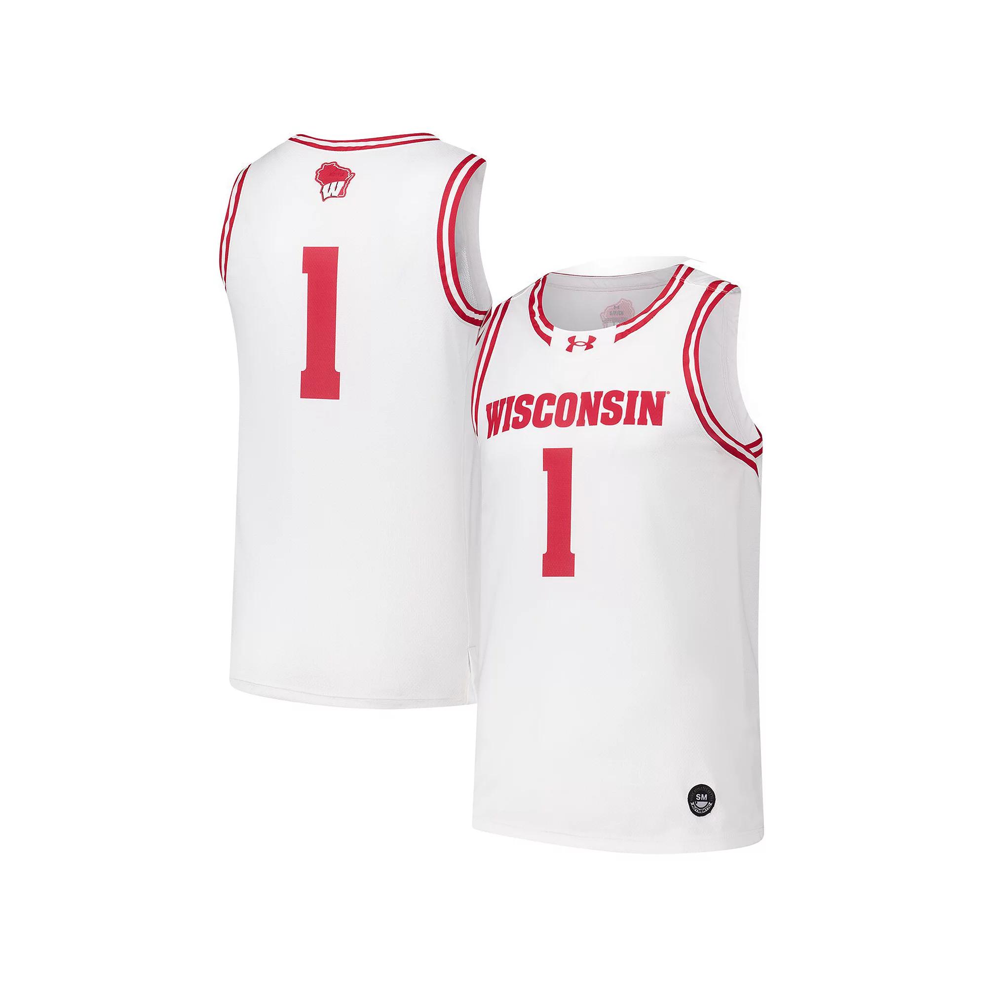 Men's Under Armour #1 White Wisconsin Badgers Replica Basketball Jersey, Size: Small Product Image