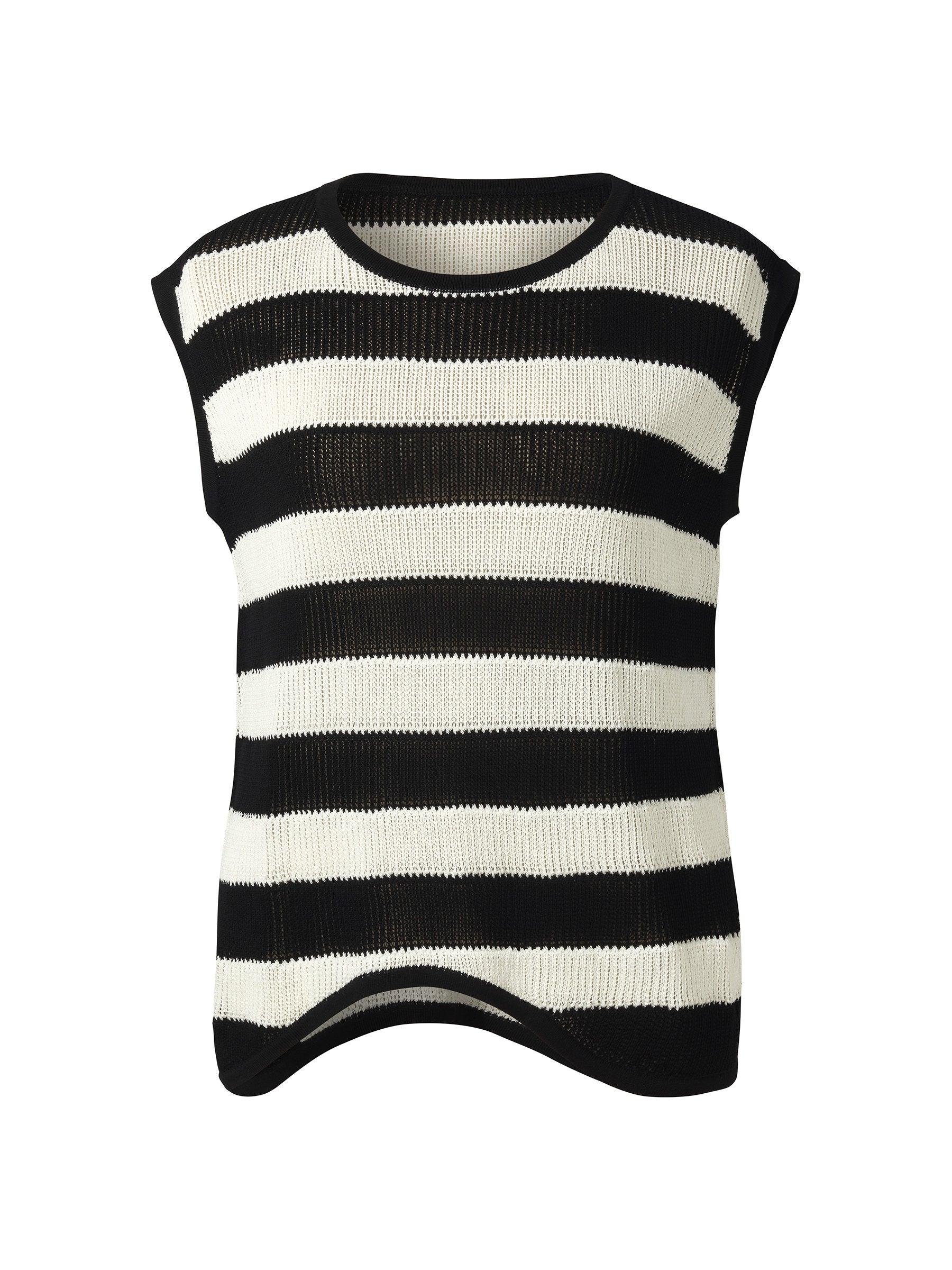 Tencel Blend Stripe Curved Hem Women Knit Tank Top Product Image