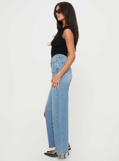 Henesey High Rise Straight Leg Jeans Mid Blue Wash Product Image