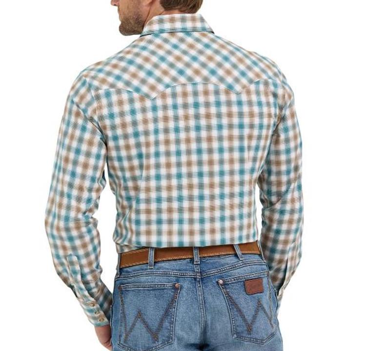 Wrangler Retro® Men's L/S Turquoise/Brown Plaid Snap Shirt Product Image