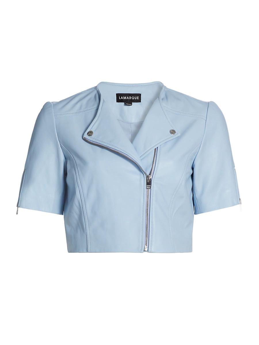 Womens Kirsi Leather Crop Biker Jacket Product Image