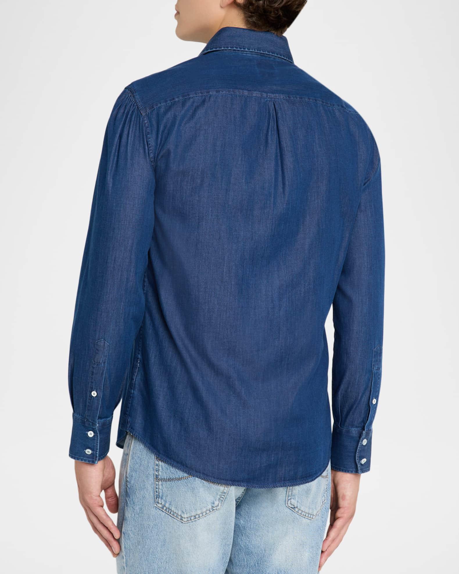 Men's Denim Spread Collar Button-Down Shirt Product Image
