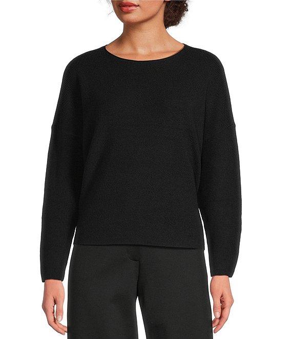 Eileen Fisher Merino Wool Knit Round Neck Long Sleeve Sweater Product Image