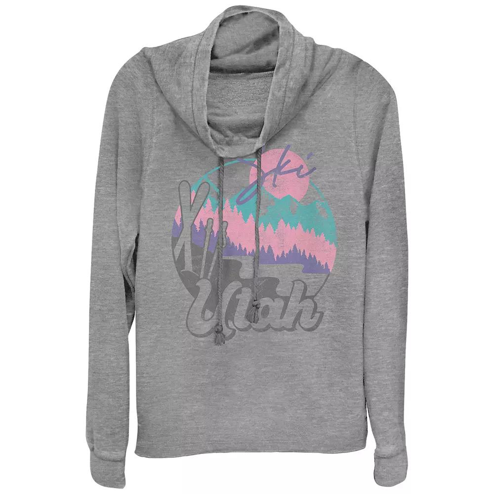 Women's Plus Utah Ski Cowlneck Graphic Lightweight Long Sleeve, Girl's, Size: 1XL, Gray Grey Product Image