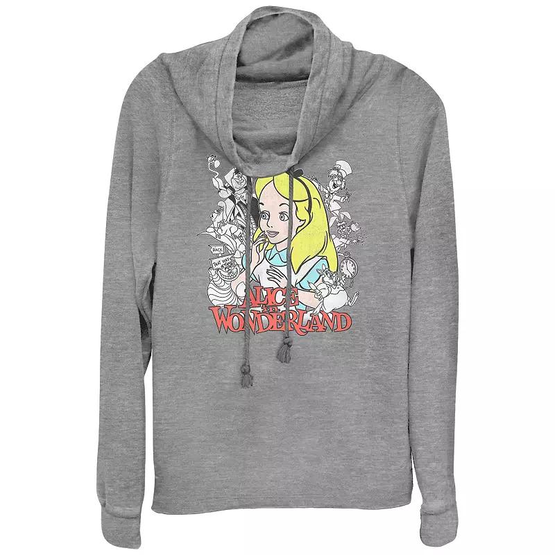 Disney's Alice In Wonderland Women's Plus Funny Group Cowlneck Graphic Lightweight Long Sleeve, Girl's, Size: 1XL, Gray Grey Product Image