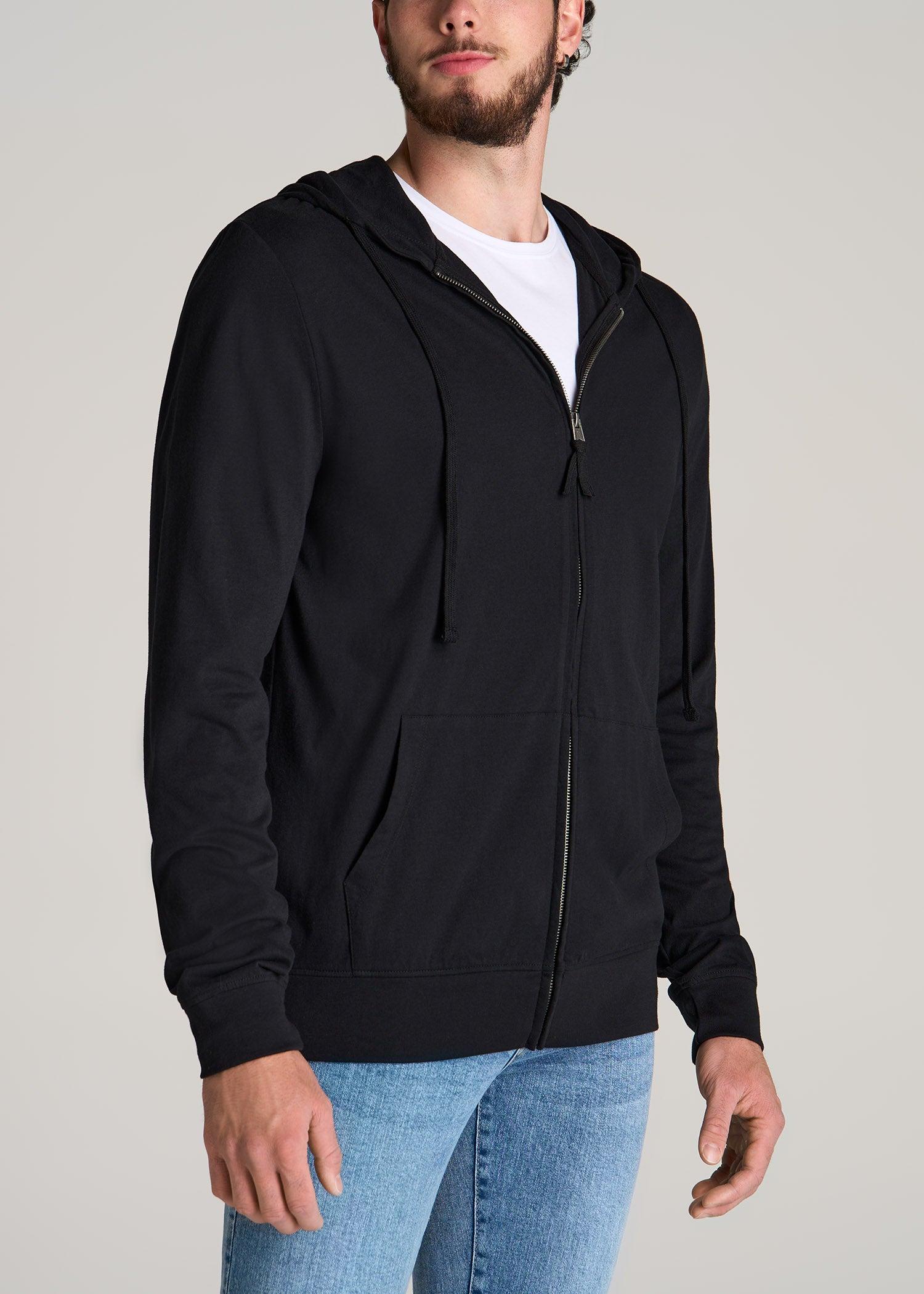 Long Sleeve Full Zip Jersey Hoodie for Tall Men in Black Product Image