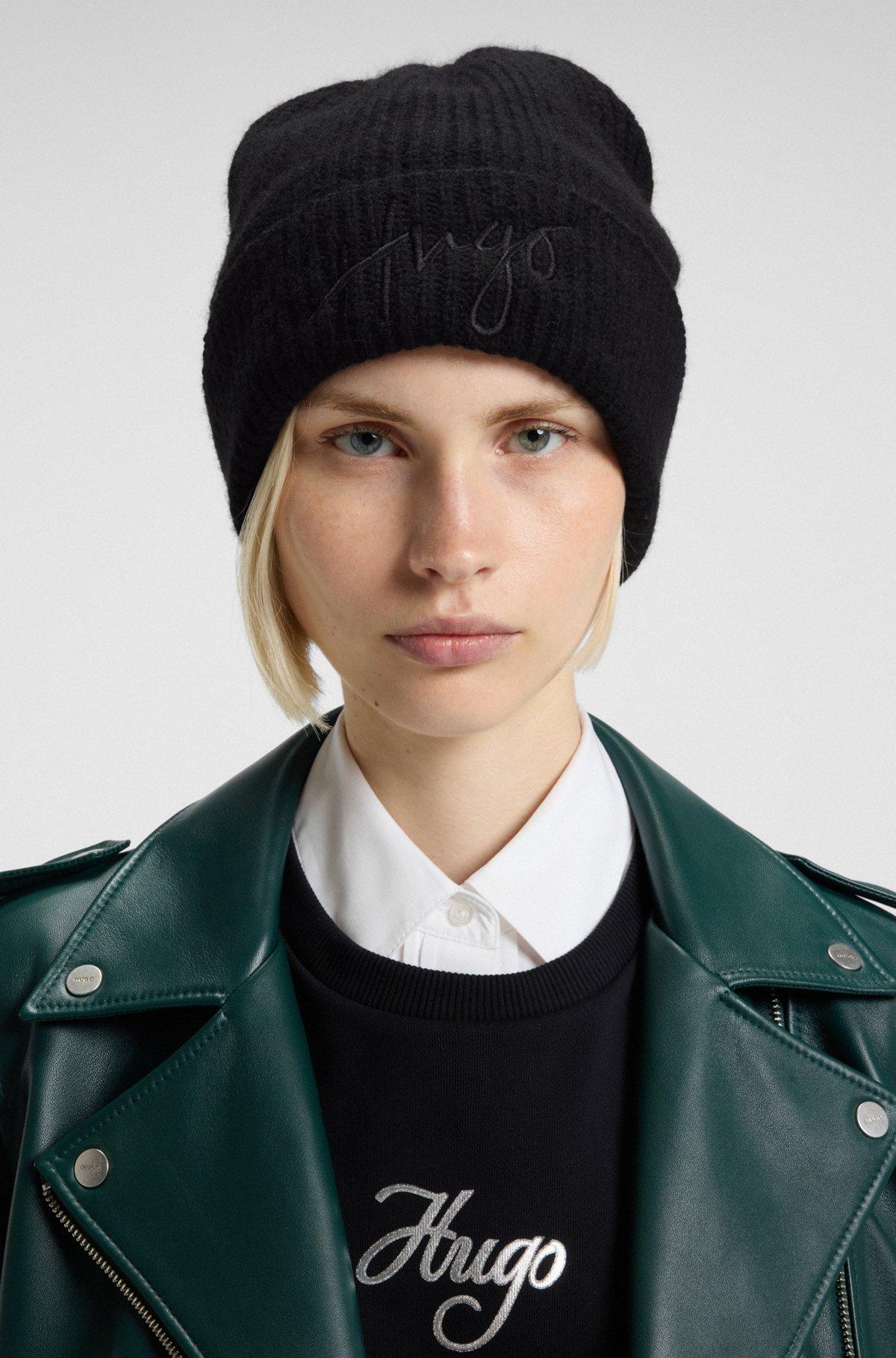 Ribbed beanie hat with handwritten logo Product Image