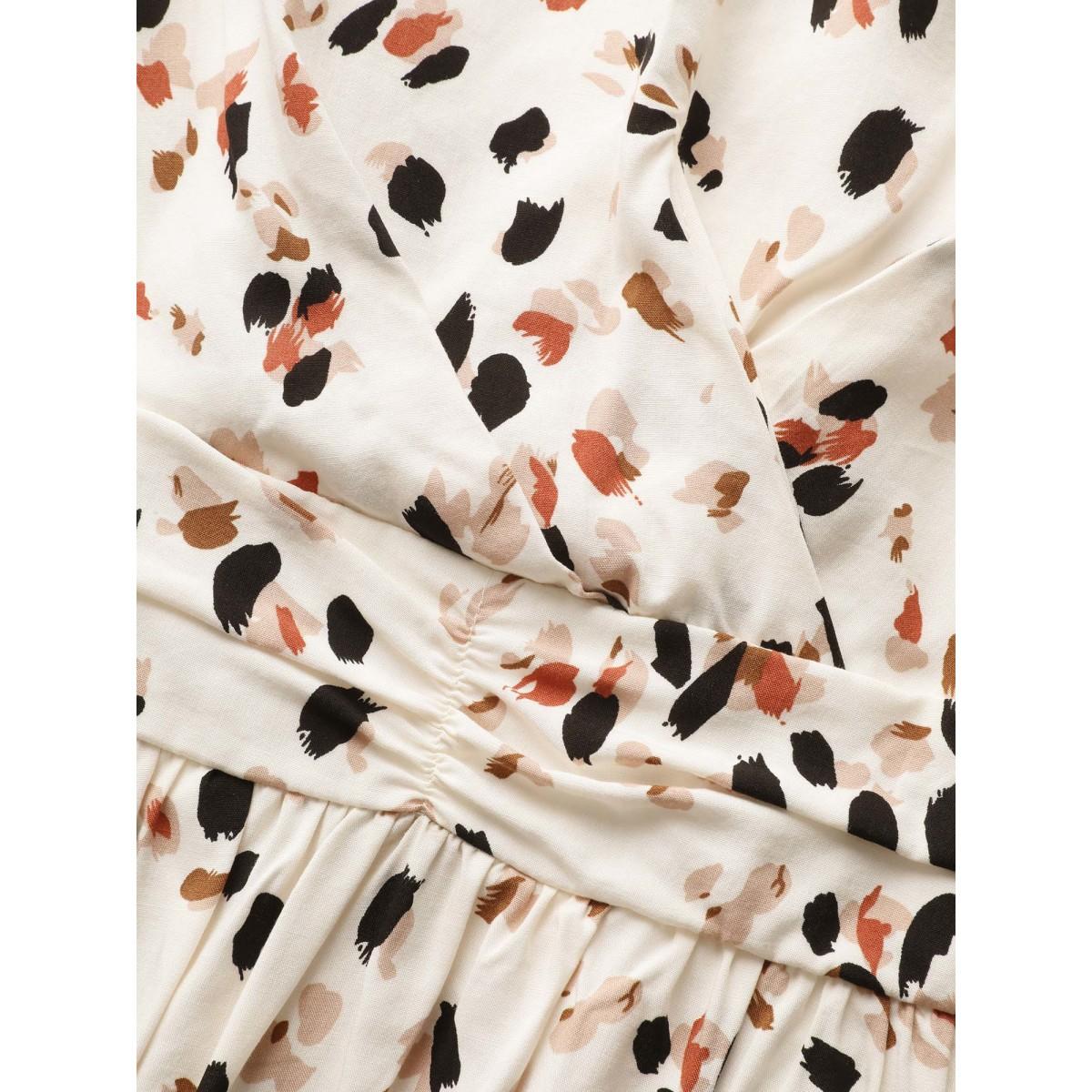 Plus Size Allover Print Pocket Flutter Crossover Ruched Tank Dress Apricot Women Elegant Twist Round Neck Sleeveless Curvy Midi Dress BloomChic 28/5X Product Image